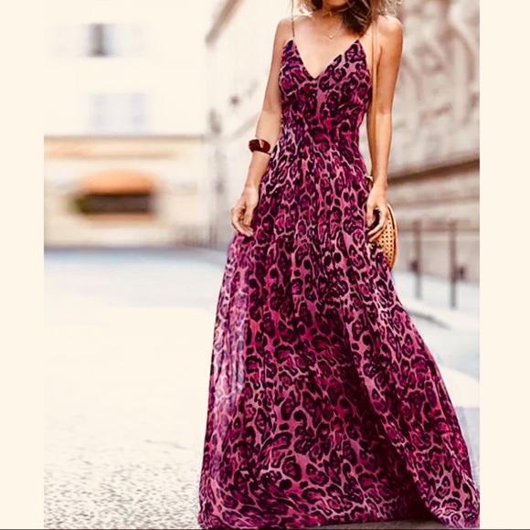 pink animal print maxi dress